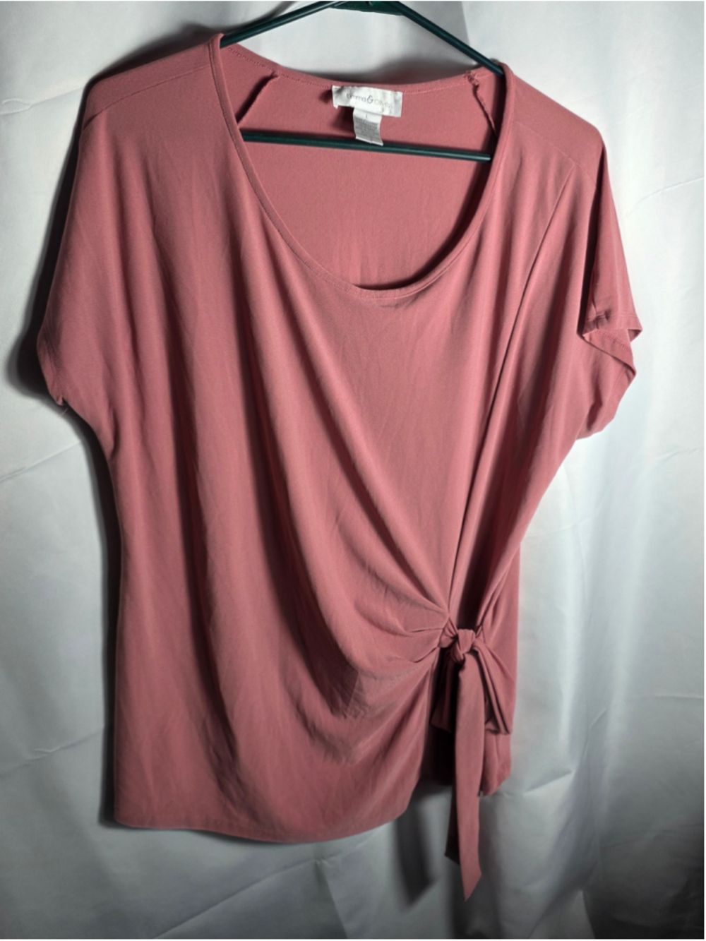 Women's Emma & Olive Pink Tie-Front Short Sleeve Top L casual officewear bow